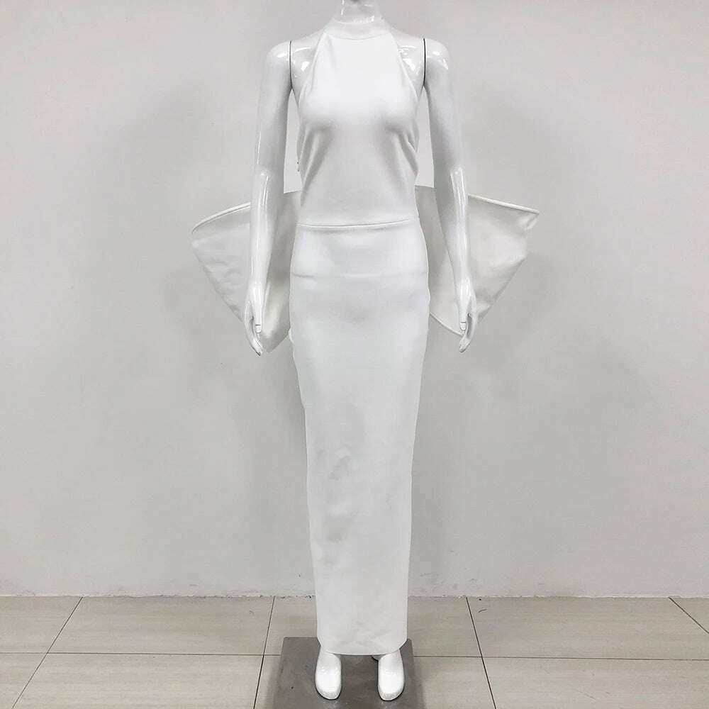 Bandage Dress 2024 Women Celebrity Sexy Backless Bow Tie White Maxi Long Bodycon Elegant Evening Club Party Dress