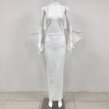 Bandage Dress 2024 Women Celebrity Sexy Backless Bow Tie White Maxi Long Bodycon Elegant Evening Club Party Dress
