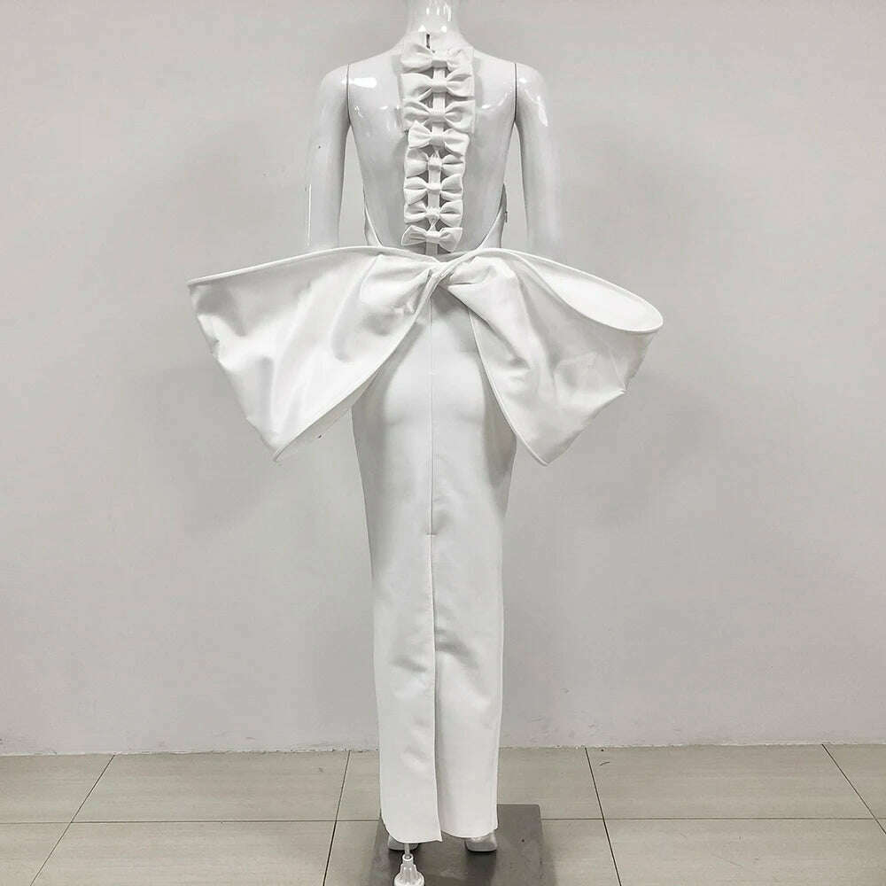 Bandage Dress 2024 Women Celebrity Sexy Backless Bow Tie White Maxi Long Bodycon Elegant Evening Club Party Dress