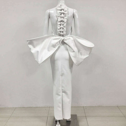Bandage Dress 2024 Women Celebrity Sexy Backless Bow Tie White Maxi Long Bodycon Elegant Evening Club Party Dress