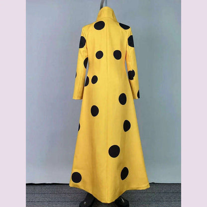 Beautyblue Polka-Dot Woolen Coat Women's Long Jacket 2025 New Split-Joint Long Sleeves Lapel Elegant Yellow Outerwears Female