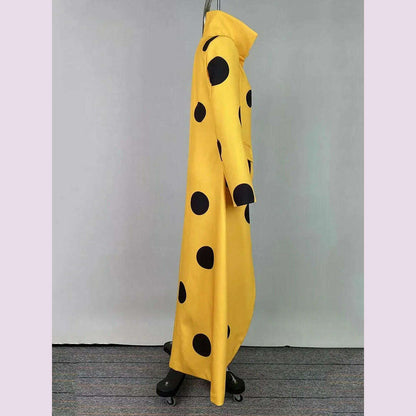 Beautyblue Polka-Dot Woolen Coat Women's Long Jacket 2025 New Split-Joint Long Sleeves Lapel Elegant Yellow Outerwears Female