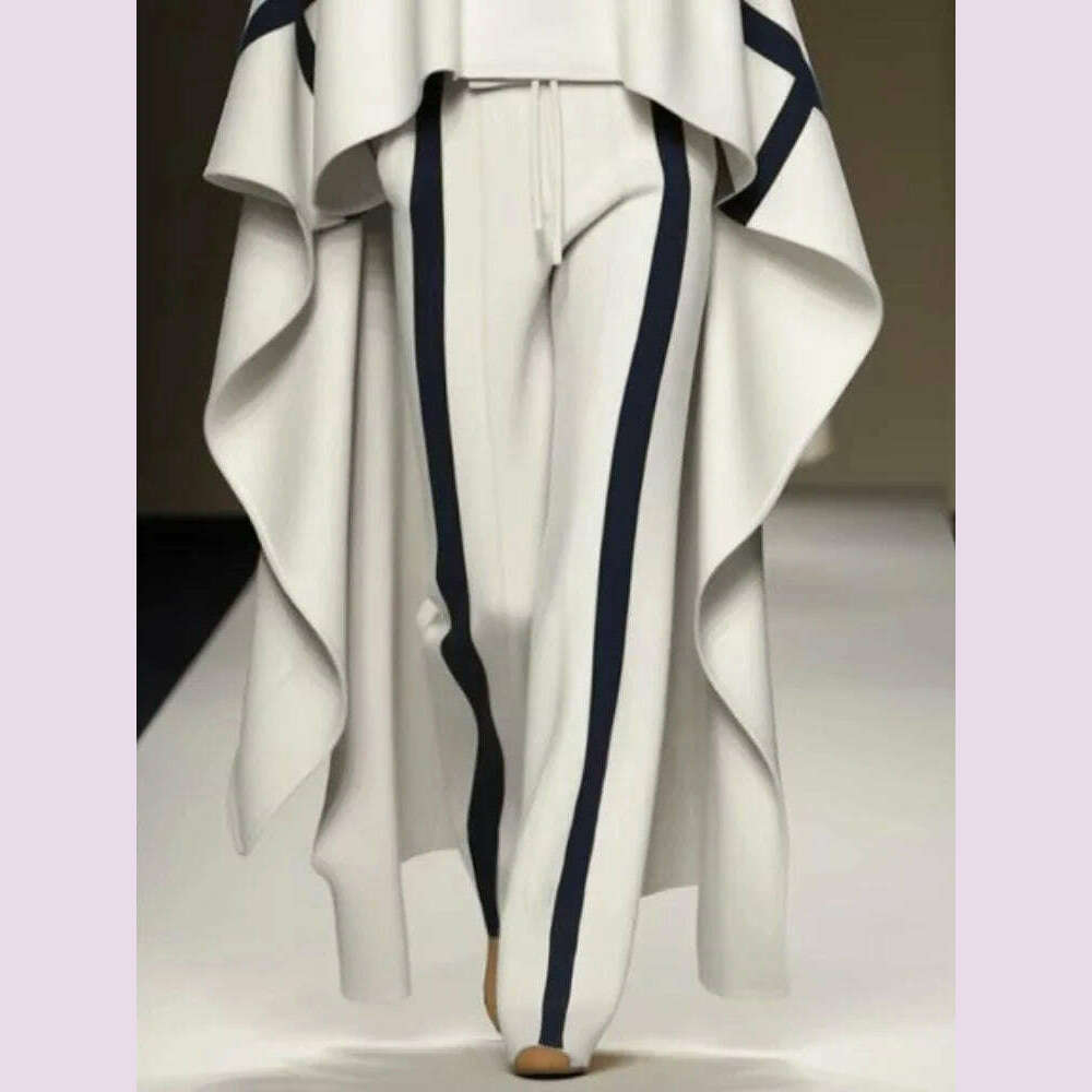 Beautyblue Striped Pants for Female Drawstring Bottoms Autumn Casual Loose Contrast Color Felt Clothes Elegant Women's Trousers