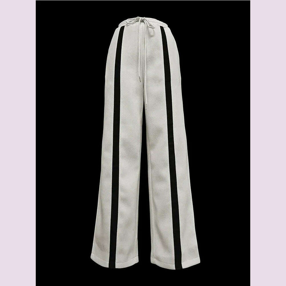 Beautyblue Striped Pants for Female Drawstring Bottoms Autumn Casual Loose Contrast Color Felt Clothes Elegant Women's Trousers