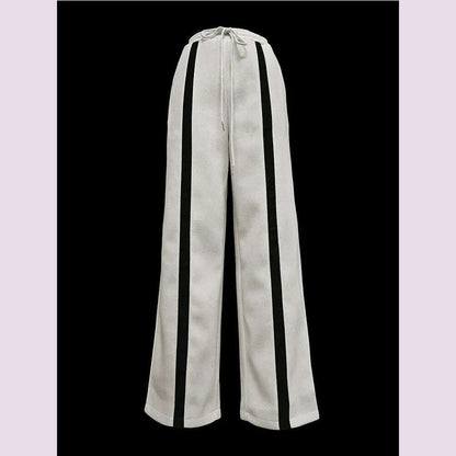 Beautyblue Striped Pants for Female Drawstring Bottoms Autumn Casual Loose Contrast Color Felt Clothes Elegant Women's Trousers