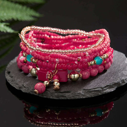 Bohemian Handmade Braided Resin Beaded Bracelets For Women Summer Colorful Natural Stone Geometric Chain Bangle Girls Jewelry