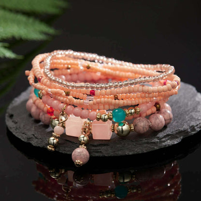 Bohemian Handmade Braided Resin Beaded Bracelets For Women Summer Colorful Natural Stone Geometric Chain Bangle Girls Jewelry