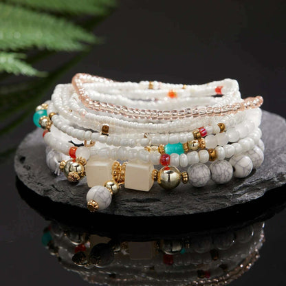 Bohemian Handmade Braided Resin Beaded Bracelets For Women Summer Colorful Natural Stone Geometric Chain Bangle Girls Jewelry