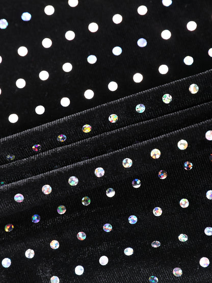 1pc Chic V-Neck Sequin Bodycon Dress, Polyester Knit Fabric with Contrast Sequin Detail, Fall/Winter Solid Color Adult Dress