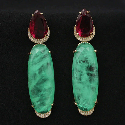 Colorful Purple Green Dangle Earrings for Women Luxury Jewelry Wedding Evening Party Big Drop Earrings Elegant Female Gift