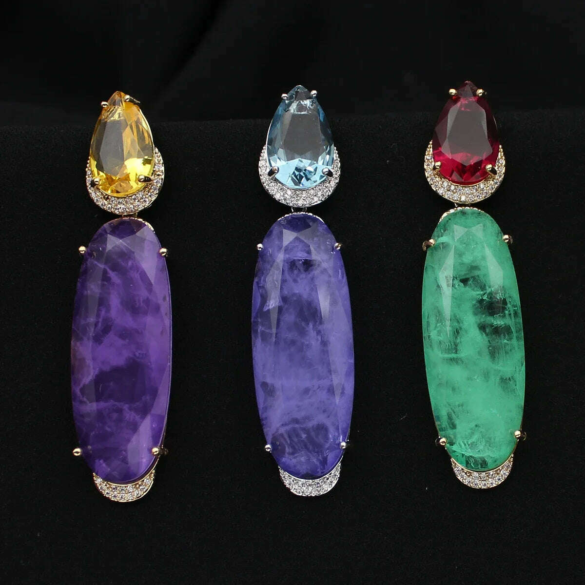 Colorful Purple Green Dangle Earrings for Women Luxury Jewelry Wedding Evening Party Big Drop Earrings Elegant Female Gift