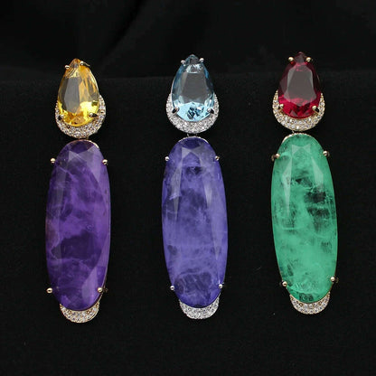Colorful Purple Green Dangle Earrings for Women Luxury Jewelry Wedding Evening Party Big Drop Earrings Elegant Female Gift