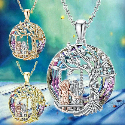 Creative Sister Crystal Necklace Stainless Steel Life Tree Pendant Engagement Necklaces for Women Stainless Steel Jewelry Gift