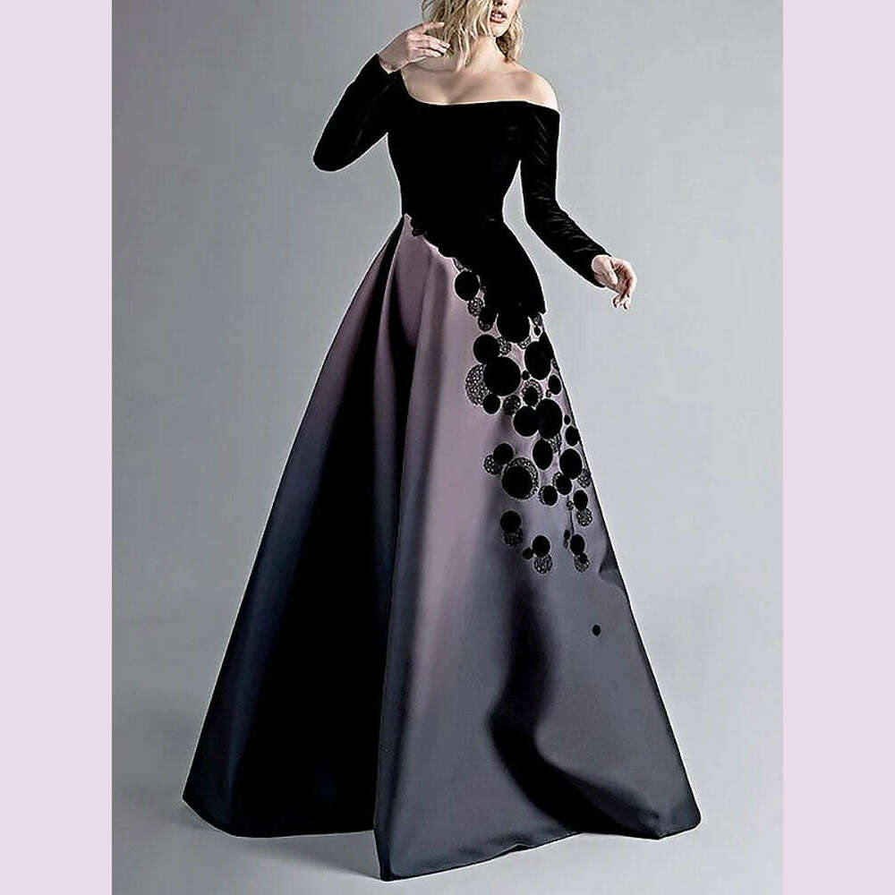 Customize Beads Long Evening Dresses for Women Scoop-Neck Floor-Length Asymmetrical Prom Special Events Wedding Party Dress