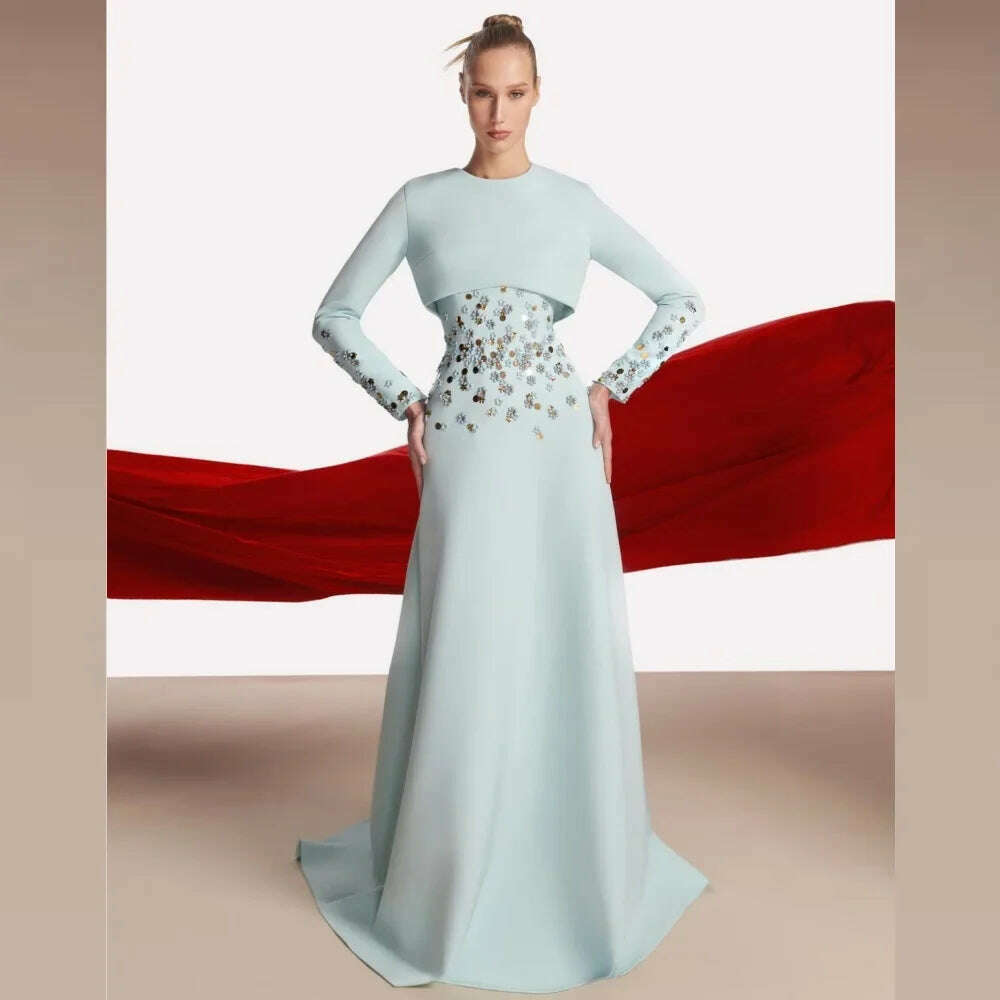 Customized Jersey Sequined Flower Beading Ruched Homecoming A-line O-Neck Bespoke Occasion Gown Long Dresses