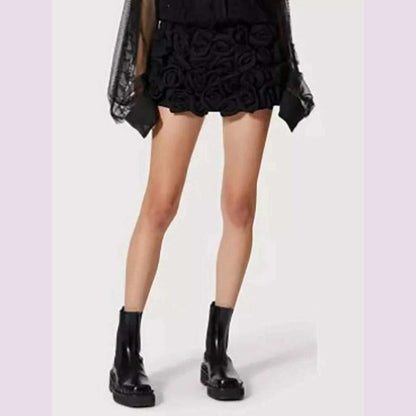 DEAT Fashion Three-dimensional Rose Flower Decoration Women's Shorts Mid Waist Red Mini Shorts Skirts Summer 2024 New 7AB3821