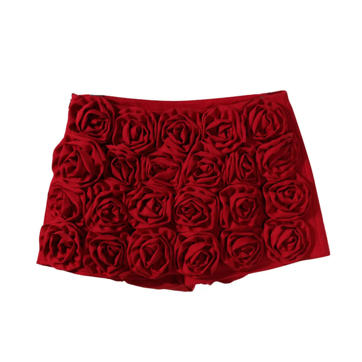 DEAT Fashion Three-dimensional Rose Flower Decoration Women's Shorts Mid Waist Red Mini Shorts Skirts Summer 2024 New 7AB3821