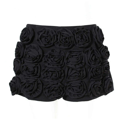 DEAT Fashion Three-dimensional Rose Flower Decoration Women's Shorts Mid Waist Red Mini Shorts Skirts Summer 2024 New 7AB3821