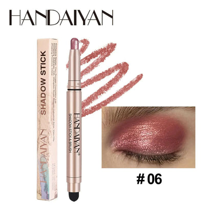 Double-head Eyeshadow Stick Diamond Shimmer Highlighter Pencil Pearl Pigment Long Lasting Cream Eye Shadow Matte Brush Pen