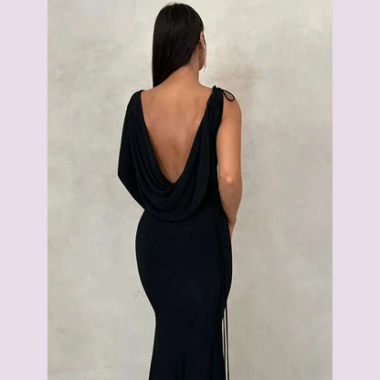 Dulzura Lace Up Long Sleeve One Shoulder Maxi Dress For Women Bodycon Party Elegant Outfits Birthday Evening 2023 Summer