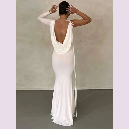 Dulzura Lace Up Long Sleeve One Shoulder Maxi Dress For Women Bodycon Party Elegant Outfits Birthday Evening 2023 Summer