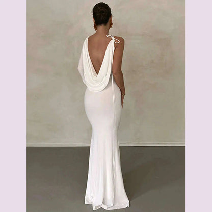 Dulzura Lace Up Long Sleeve One Shoulder Maxi Dress For Women Bodycon Party Elegant Outfits Birthday Evening 2023 Summer