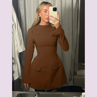 Dulzura Long Sleeves Zipper Bodycon Mini Dress With Pocket Solid Elegant Outfit Office Streetwear Women’S Autumn Winter Clothes