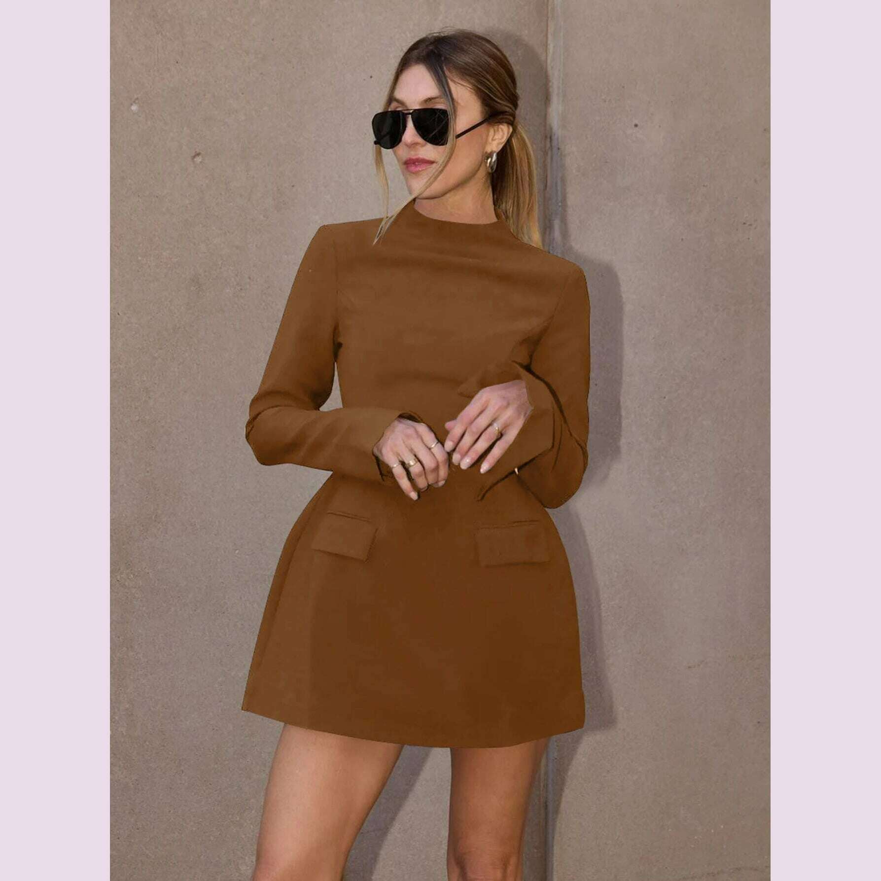 Dulzura Long Sleeves Zipper Bodycon Mini Dress With Pocket Solid Elegant Outfit Office Streetwear Women’S Autumn Winter Clothes