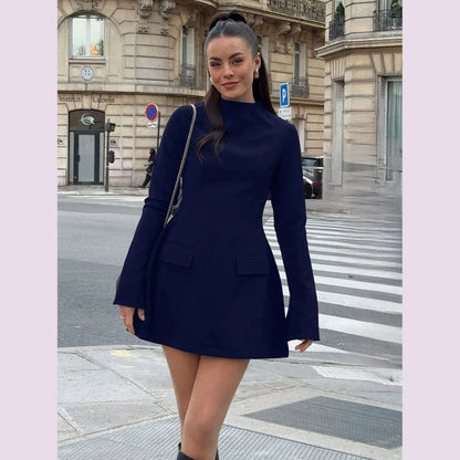 Dulzura Long Sleeves Zipper Bodycon Mini Dress With Pocket Solid Elegant Outfit Office Streetwear Women’S Autumn Winter Clothes