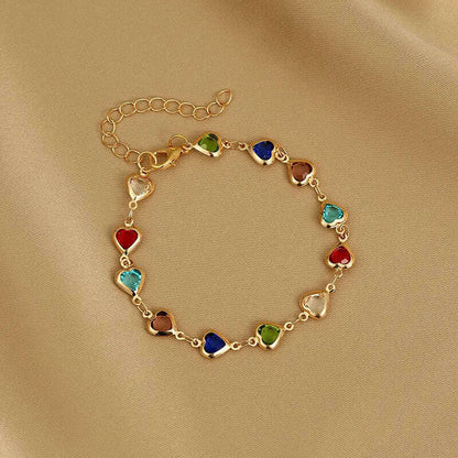 Exquisite Boho Candy Color Heart Shaped Crystal Bracelet for Women Fashion Charm Zircon Butterfly Pearl Metal Chain Bracelets