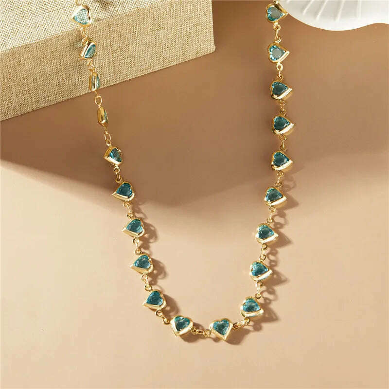 Exquisite Boho Candy Color Heart Shaped Crystal Bracelet for Women Fashion Charm Zircon Butterfly Pearl Metal Chain Bracelets