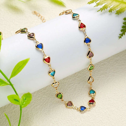 Exquisite Boho Candy Color Heart Shaped Crystal Bracelet for Women Fashion Charm Zircon Butterfly Pearl Metal Chain Bracelets