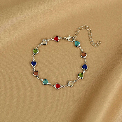 Exquisite Boho Candy Color Heart Shaped Crystal Bracelet for Women Fashion Charm Zircon Butterfly Pearl Metal Chain Bracelets