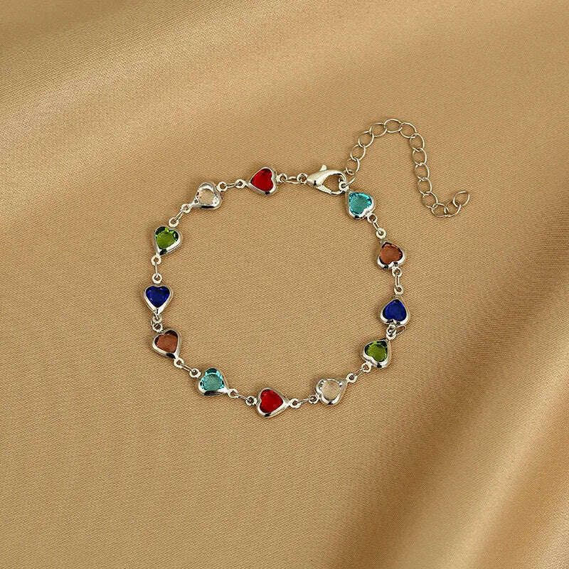Exquisite Boho Candy Color Heart Shaped Crystal Bracelet for Women Fashion Charm Zircon Butterfly Pearl Metal Chain Bracelets