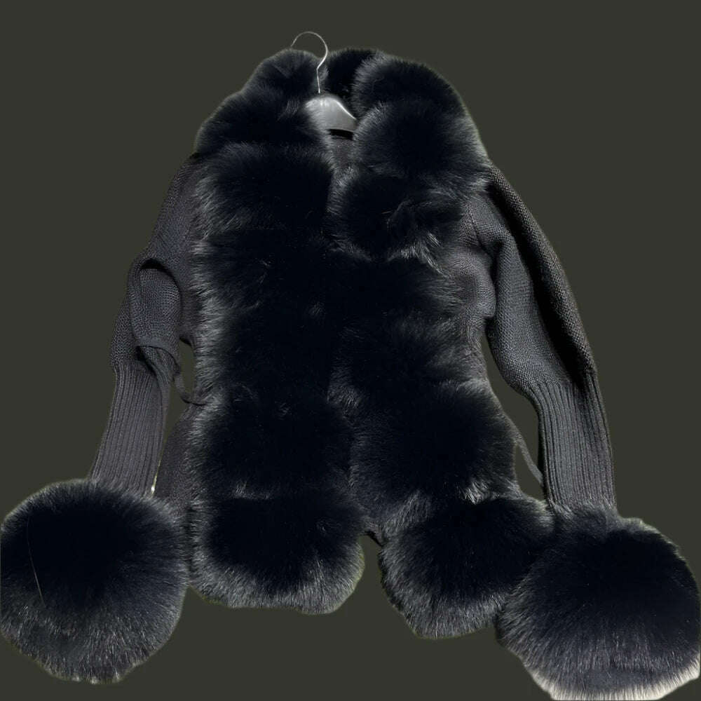 Fox Fur Cardigan Women Sweater Winter Slim Fox Fur Outerwear Elegant Fashion Fur Sweaters