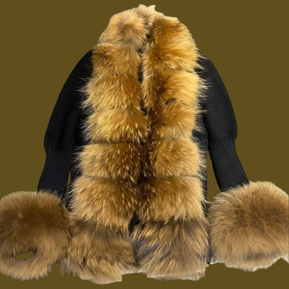Fox Fur Cardigan Women Sweater Winter Slim Fox Fur Outerwear Elegant Fashion Fur Sweaters