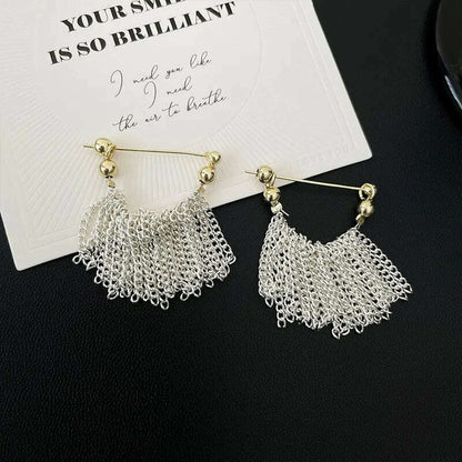 French Luxury Silver Color Chain Waterfall Tassel Long Earrings 2023 New Design Jewelry Party Women's Exaggerated Accessories
