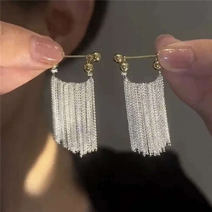 French Luxury Silver Color Chain Waterfall Tassel Long Earrings 2023 New Design Jewelry Party Women's Exaggerated Accessories