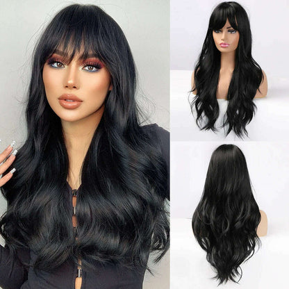 GEMMA Ombre Brown Blonde Long Straight Synthetic Wigs with Bangs Cosplay Wig for Women High Temperature Natural Fake Hair