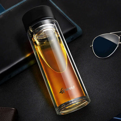 GIANXI Double-layer Glass Cup Heat-resistant Water Cups With Tea Drain Filter Office Large Capacity Glasses Drinkware