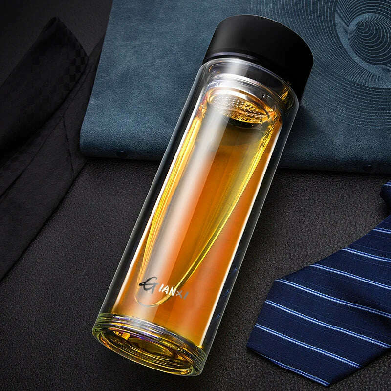 GIANXI Double-layer Glass Cup Heat-resistant Water Cups With Tea Drain Filter Office Large Capacity Glasses Drinkware