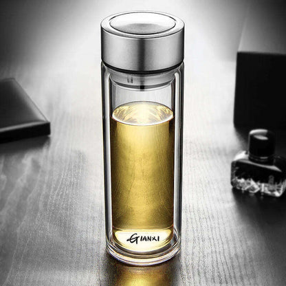 GIANXI Double-layer Glass Cup Heat-resistant Water Cups With Tea Drain Filter Office Large Capacity Glasses Drinkware