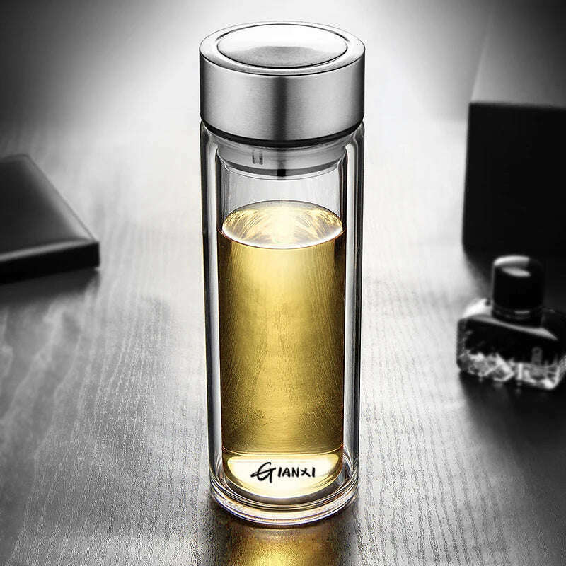 GIANXI Double-layer Glass Cup Heat-resistant Water Cups With Tea Drain Filter Office Large Capacity Glasses Drinkware