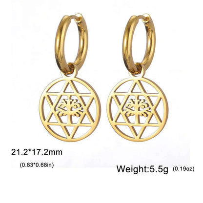 Gold Plated Tree of Life Rond Dangle Hoop Earrings for Women Stainless Steel Luxury Charm Trend Female Earring Jewelry Gifts