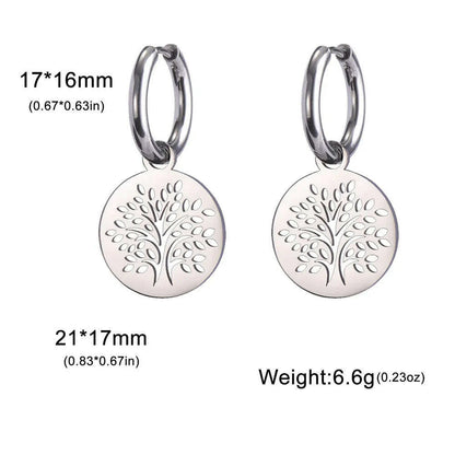 Gold Plated Tree of Life Rond Dangle Hoop Earrings for Women Stainless Steel Luxury Charm Trend Female Earring Jewelry Gifts