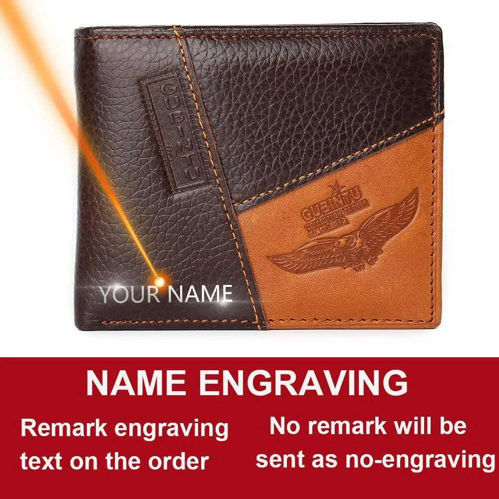 GUBINTU Genuine Leather Men Wallets Coin Pocket Zipper Real Men's Leather Wallet with Coin High Quality Male Purse Eagle cartera