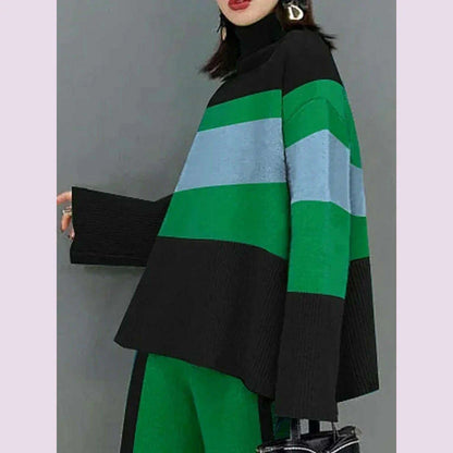 Gymystars Women's Suits Autumn Pants Sets New Casual Elegant Contrast Color Sweater Tops Loose Office Female Pullovers&Trousers