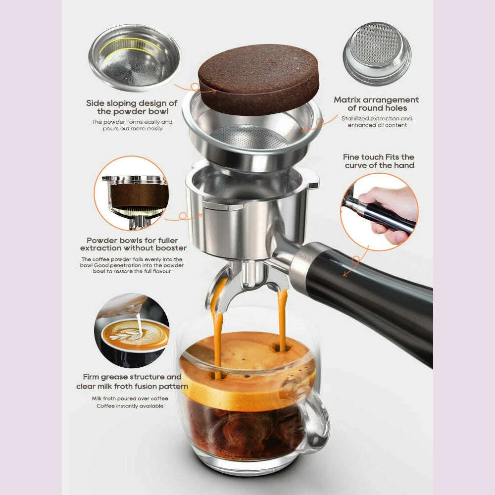 HiBREW 20Bar Semi Automatic Espresso Coffee Machine Temperature Adjustable 58mm Portafilter Cold/Hot Coffee Maker Metal CaseH10A