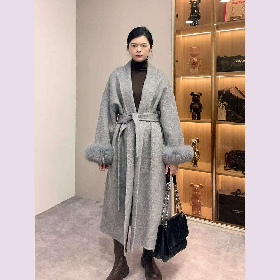 High End Double-sided Wool Strapping Real Wool Fur Coat Women's Removable Cuffs Fox Fur Temperament Cashmere Short Jacket