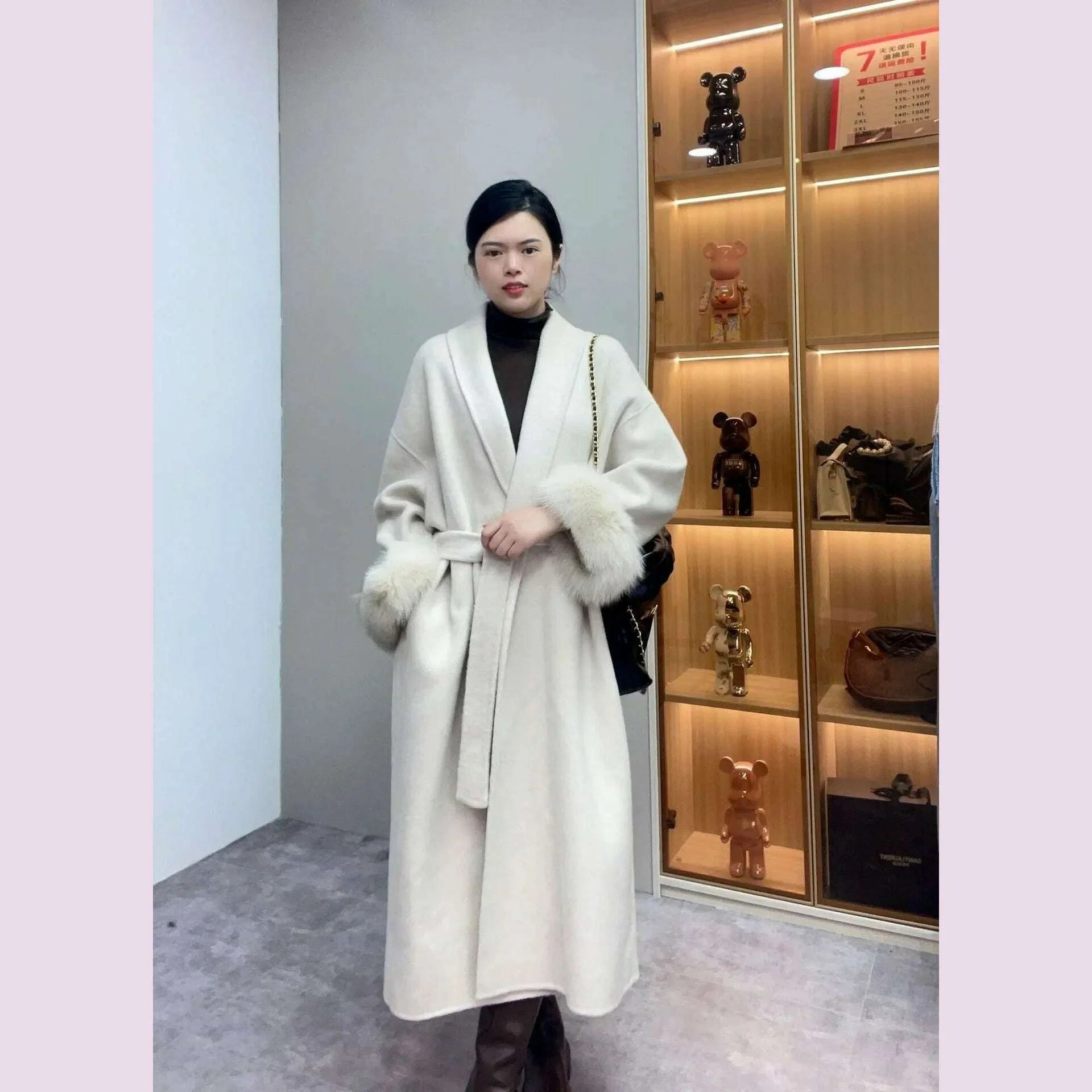 High End Double-sided Wool Strapping Real Wool Fur Coat Women's Removable Cuffs Fox Fur Temperament Cashmere Short Jacket